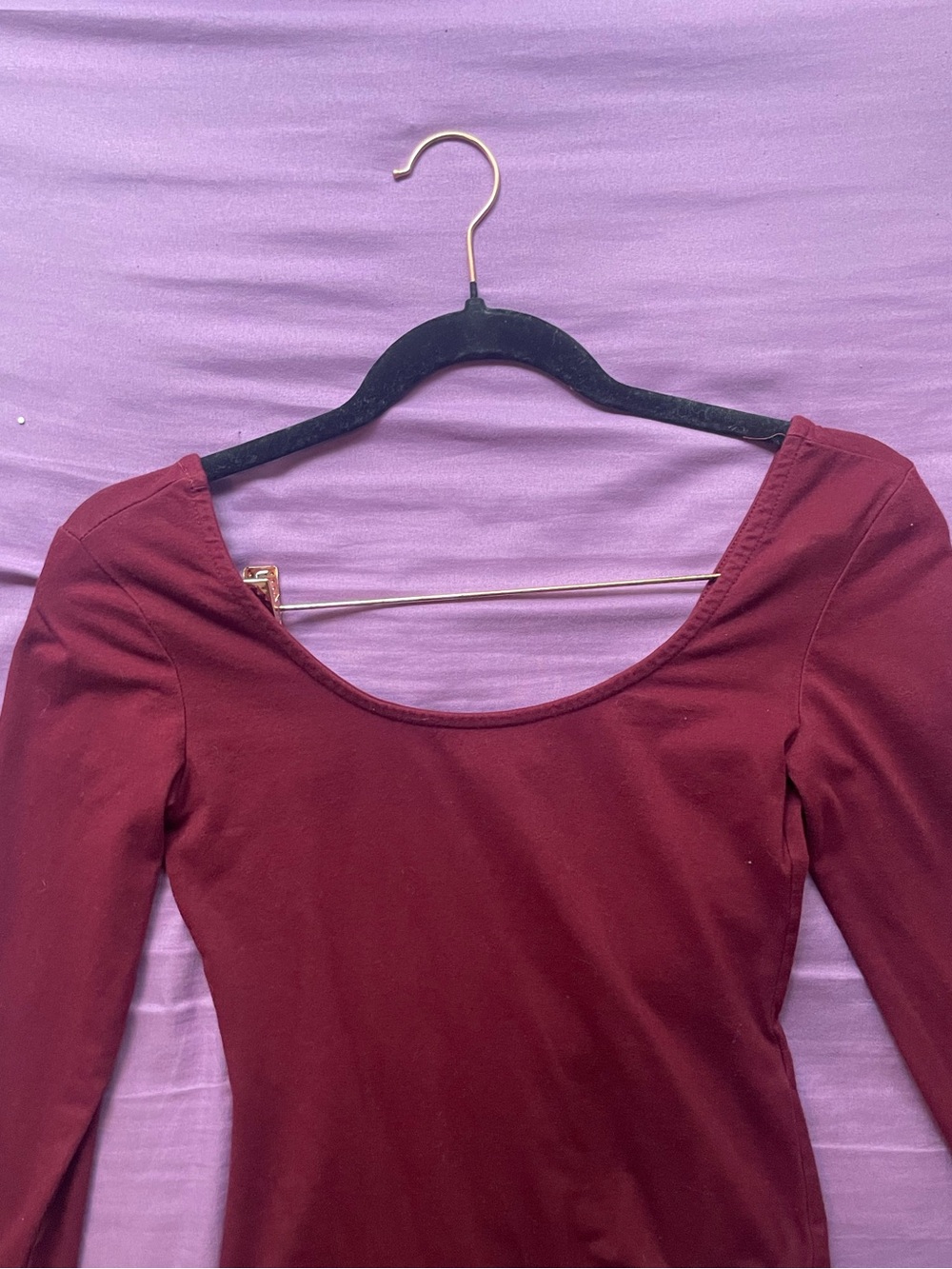 Ardene Scoop Neck Long Sleeve Bodysuit - Burgundy (Cotton)